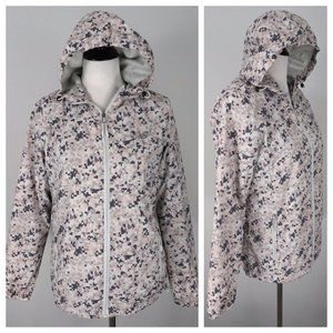 New Balance Womens Pink White Gray Zip Up Athletic Hooded Windbreaker Coat Sz M